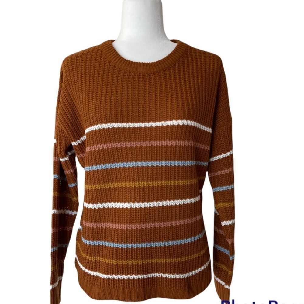 Pink Rose Caramel Brown Sweater Woman’s  Size Large Crew Neck